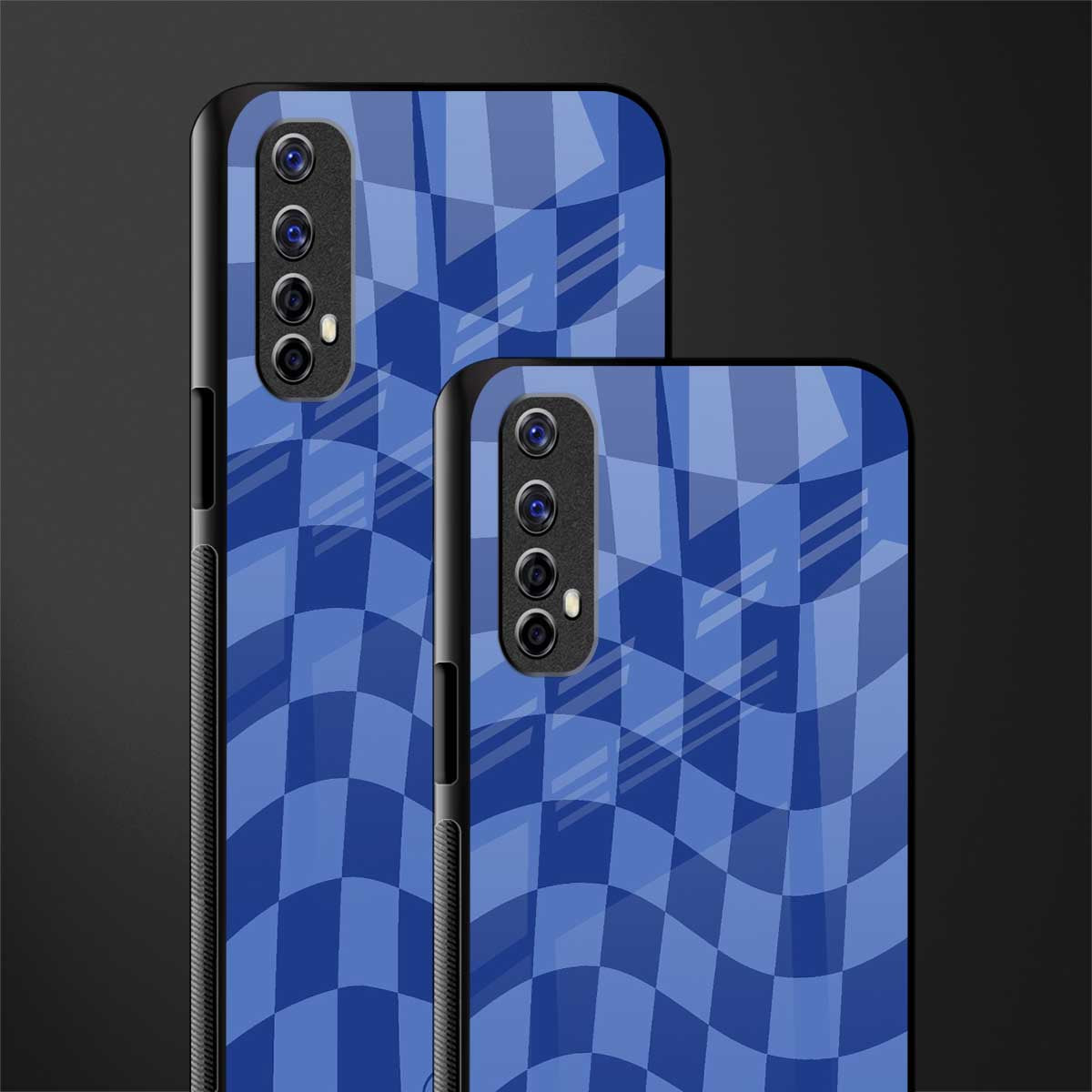 blue trippy check pattern glass case for realme narzo 20 pro image-2