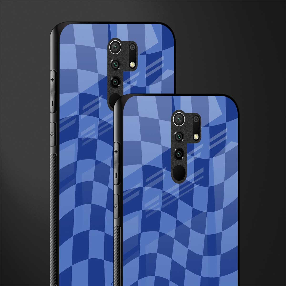 blue trippy check pattern glass case for redmi 9 prime image-2