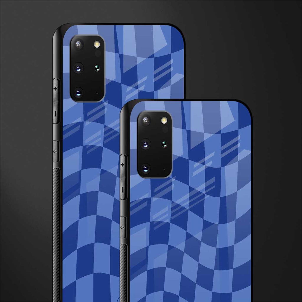 blue trippy check pattern glass case for samsung galaxy s20 plus image-2