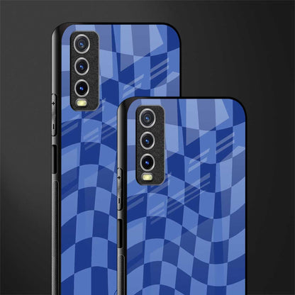 blue trippy check pattern glass case for vivo y20 image-2