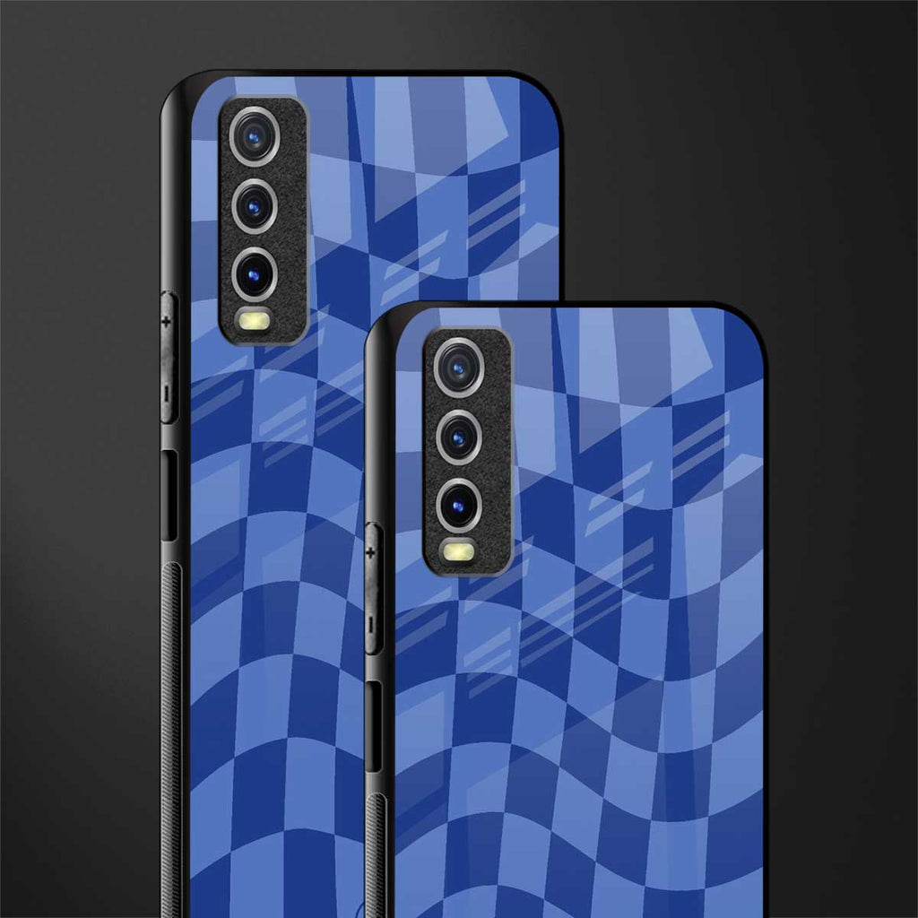 blue trippy check pattern glass case for vivo y12s image-2