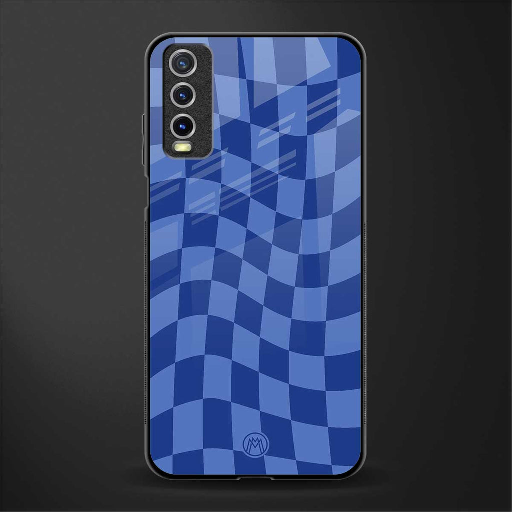 blue trippy check pattern glass case for vivo y20 image