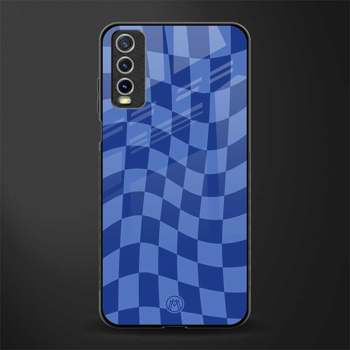 blue trippy check pattern glass case for vivo y20i vivo y20t image