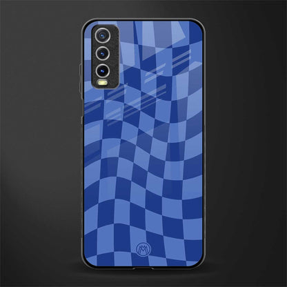 blue trippy check pattern glass case for vivo y20i vivo y20t image