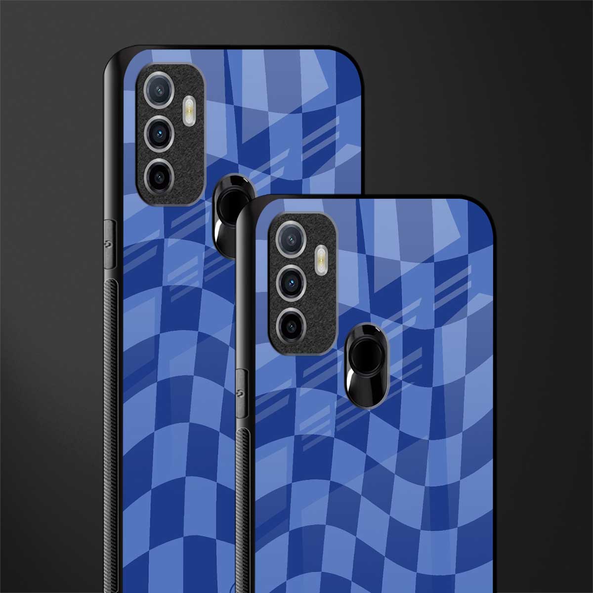 blue trippy check pattern glass case for oppo a53 image-2