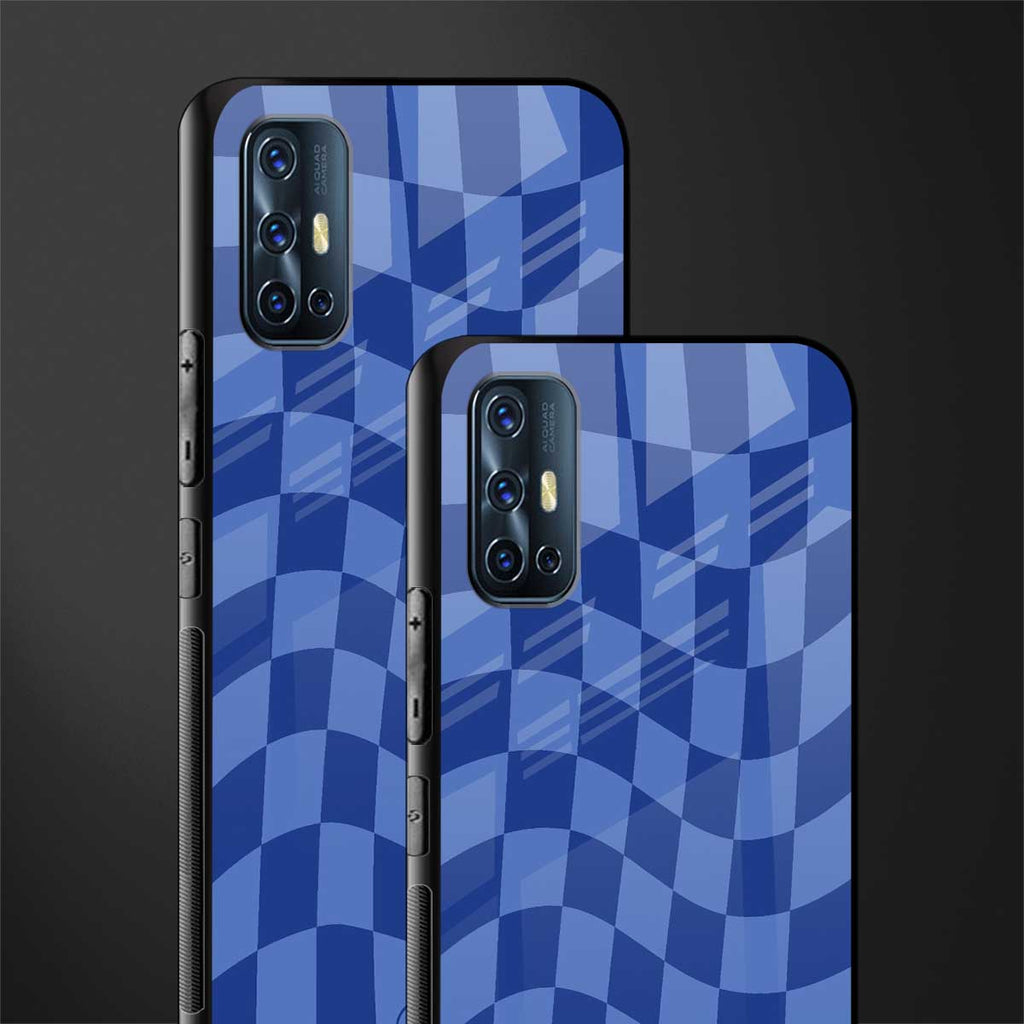 blue trippy check pattern glass case for vivo v17 image-2