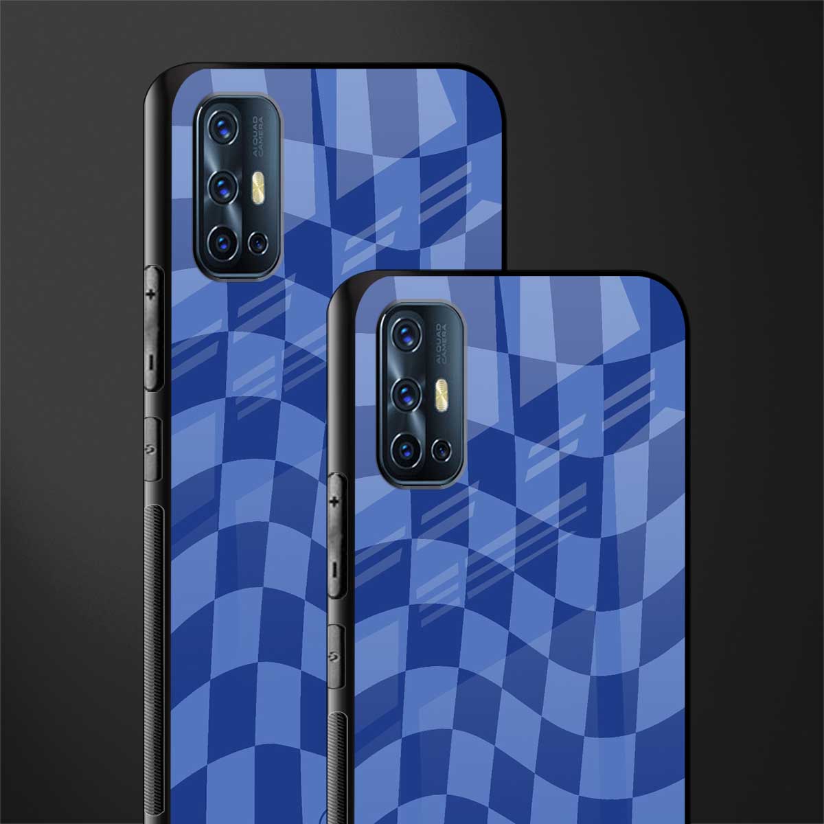 blue trippy check pattern glass case for vivo v17 image-2