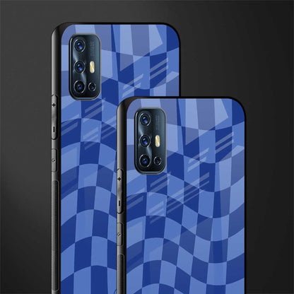 blue trippy check pattern glass case for vivo v17 image-2