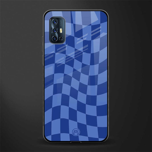 blue trippy check pattern glass case for vivo v17 image
