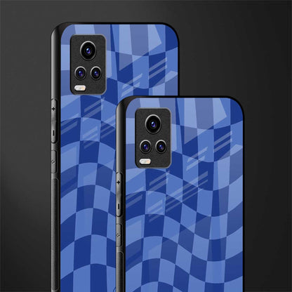 blue trippy check pattern glass case for vivo v20 image-2