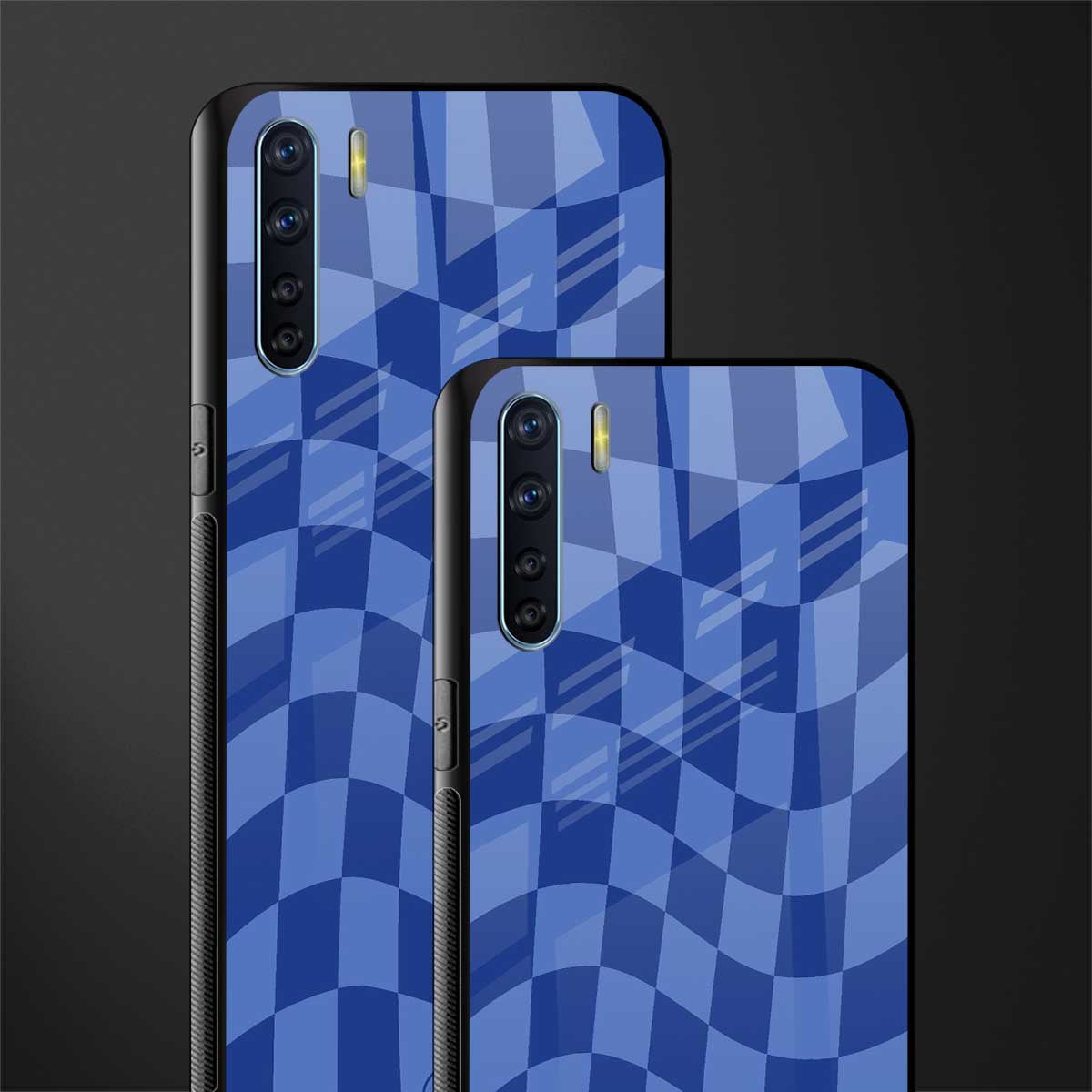 blue trippy check pattern glass case for oppo f15 image-2