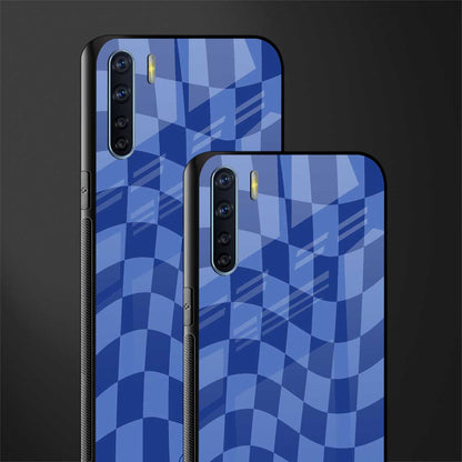 blue trippy check pattern glass case for oppo f15 image-2