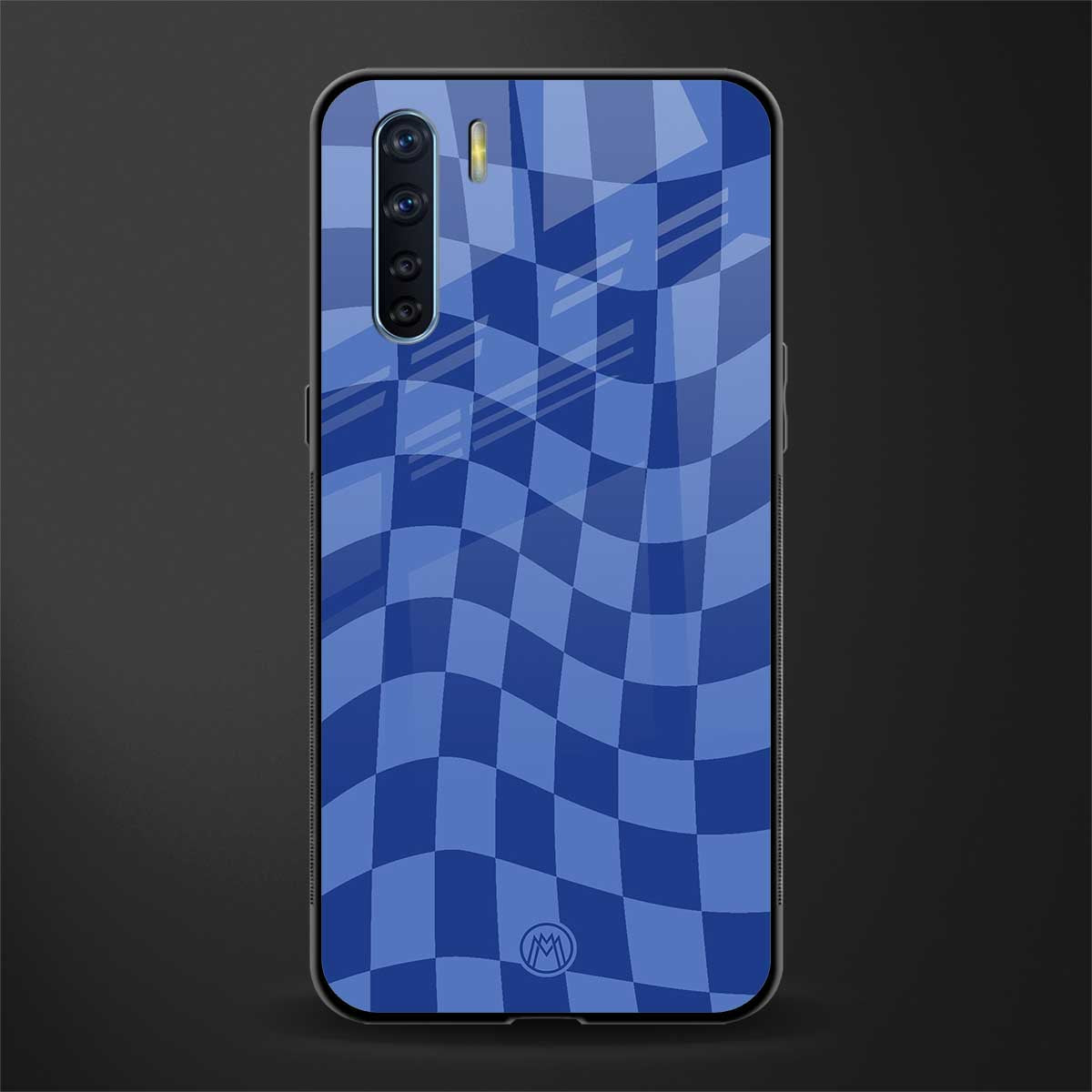 blue trippy check pattern glass case for oppo f15 image