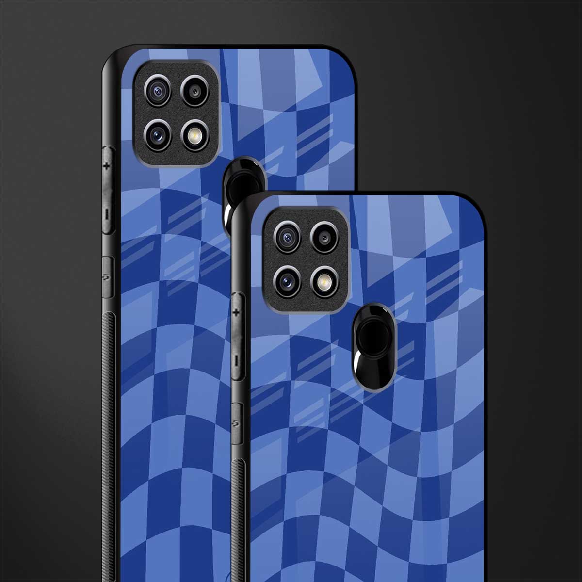 blue trippy check pattern glass case for oppo a15s image-2