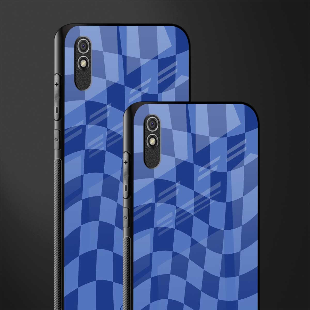 blue trippy check pattern glass case for redmi 9i image-2