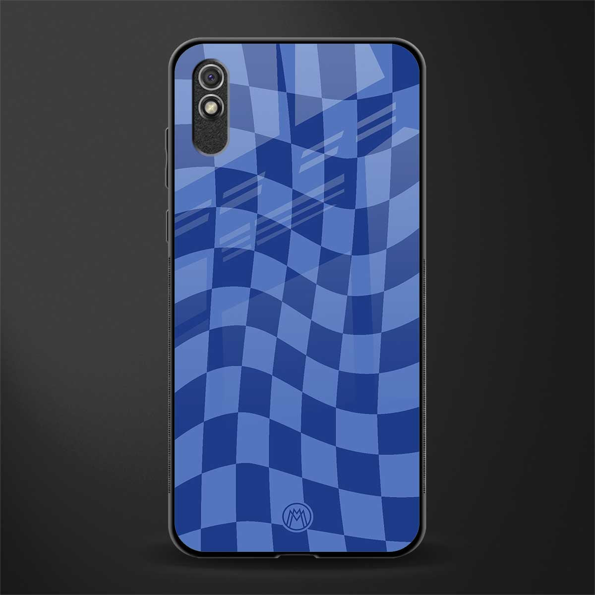 blue trippy check pattern glass case for redmi 9i image