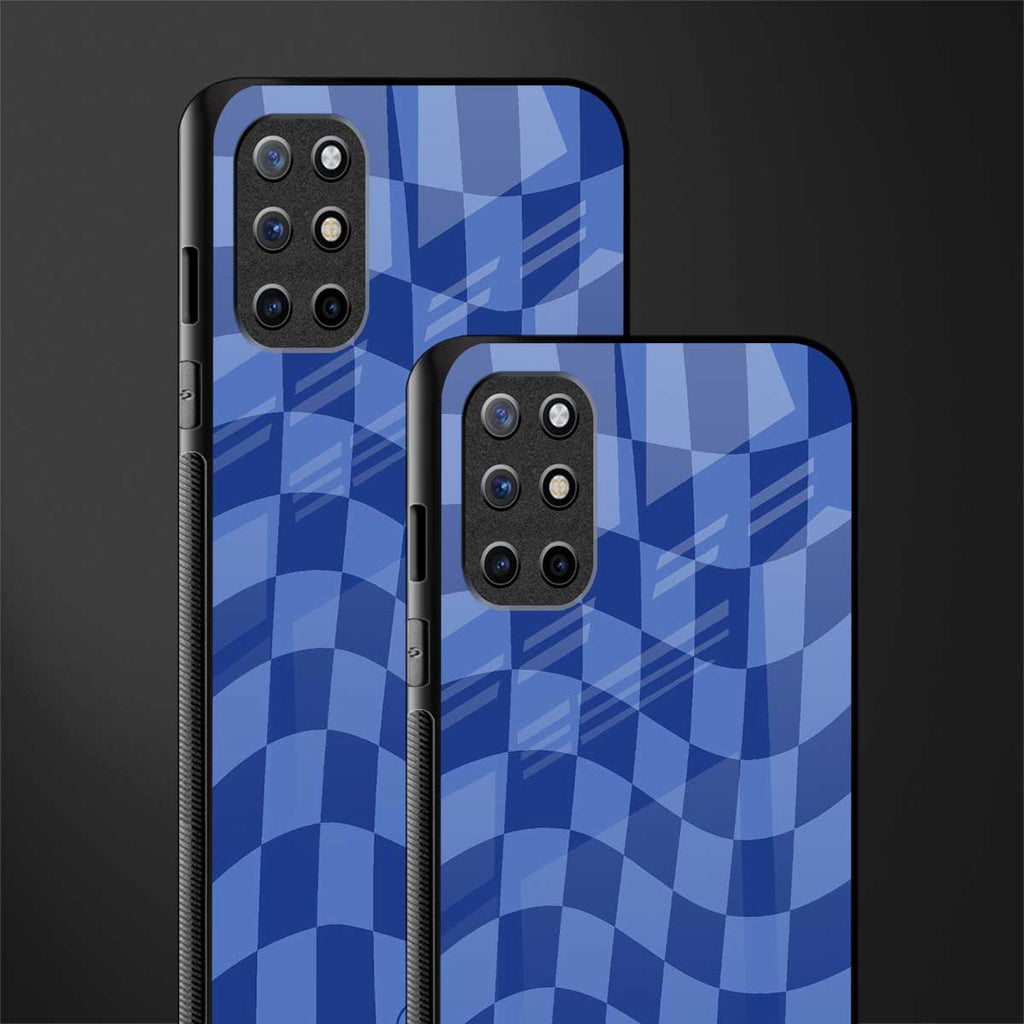 blue trippy check pattern glass case for oneplus 8t image-2