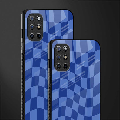 blue trippy check pattern glass case for oneplus 8t image-2