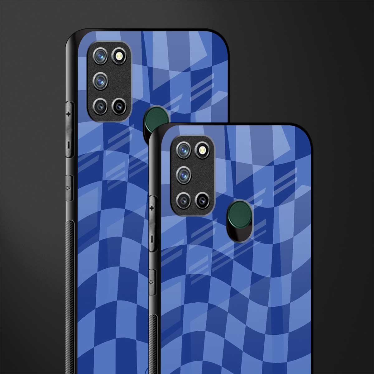 blue trippy check pattern glass case for realme 7i image-2