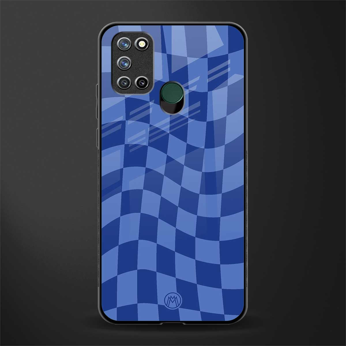 blue trippy check pattern glass case for realme 7i image