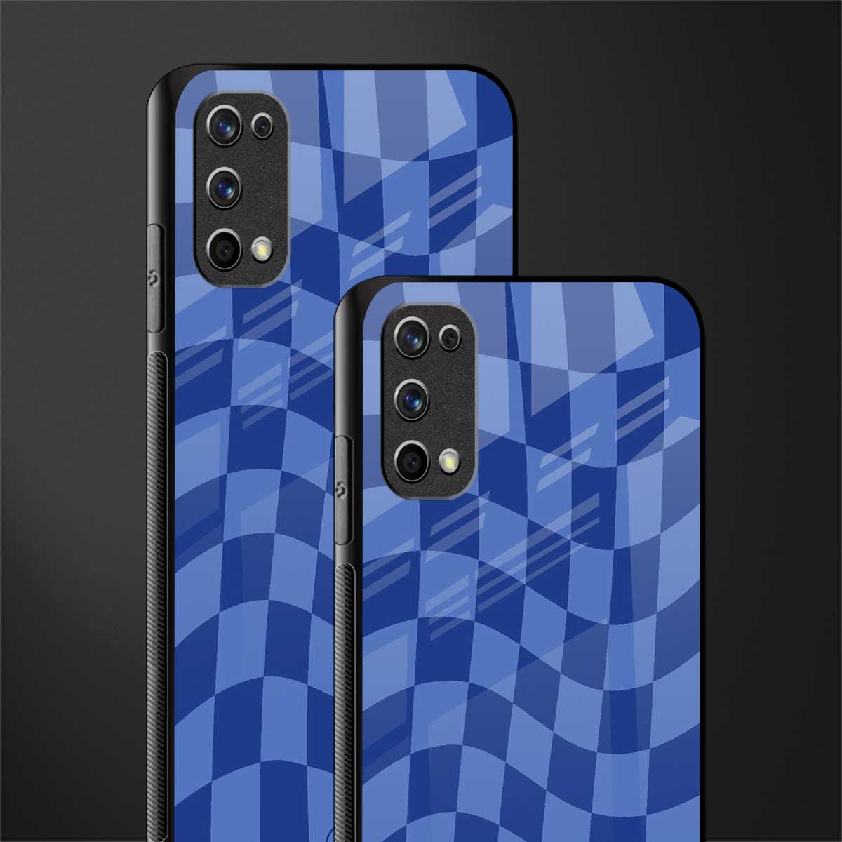 blue trippy check pattern glass case for realme 7 pro image-2