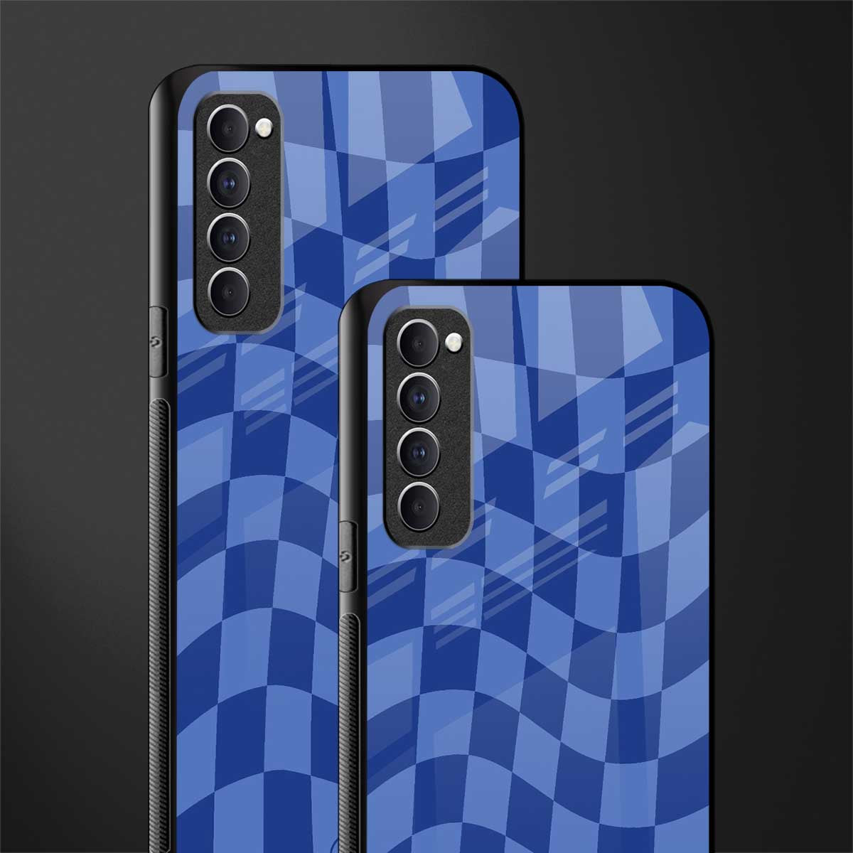 blue trippy check pattern glass case for oppo reno 4 pro image-2