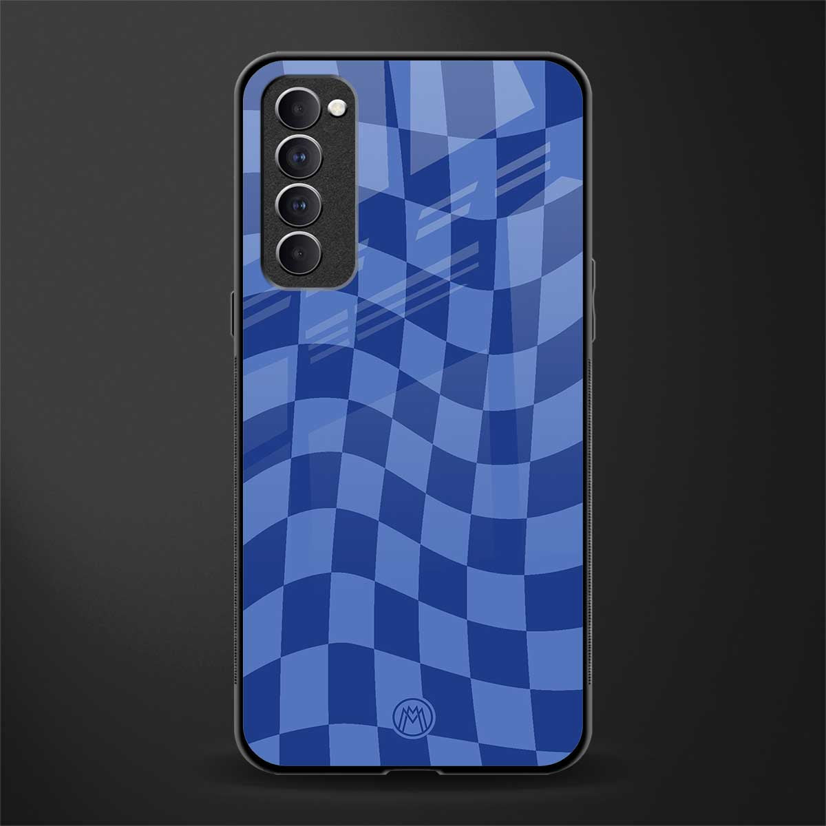 blue trippy check pattern glass case for oppo reno 4 pro image