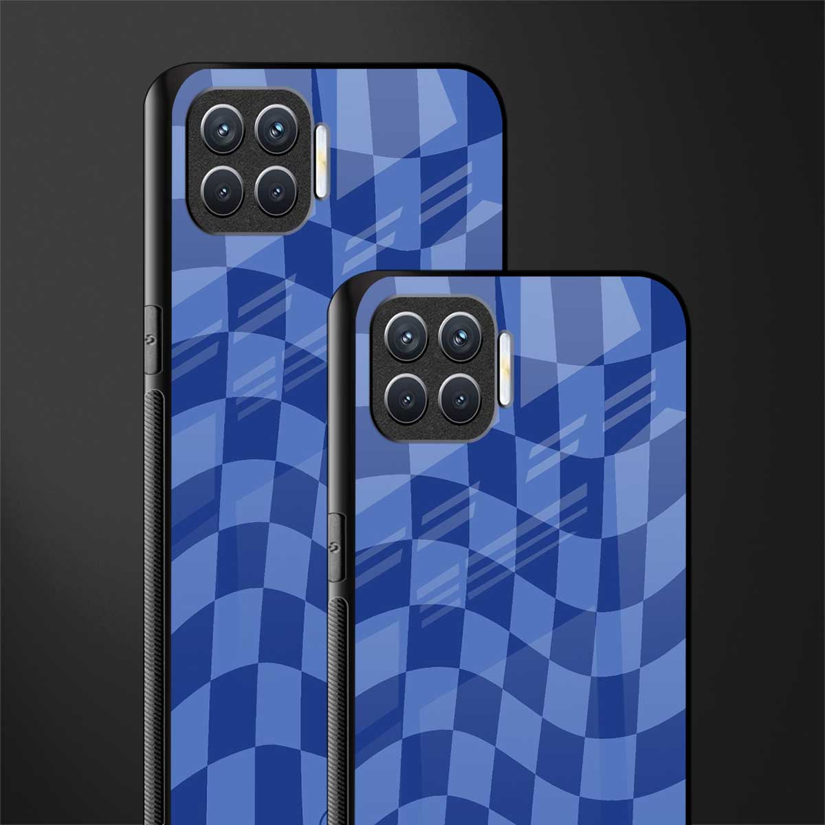 blue trippy check pattern glass case for oppo f17 pro image-2