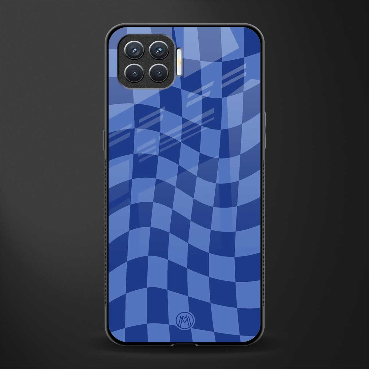 blue trippy check pattern glass case for oppo f17 pro image
