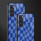 blue trippy check pattern glass case for vivo v20 se image-2