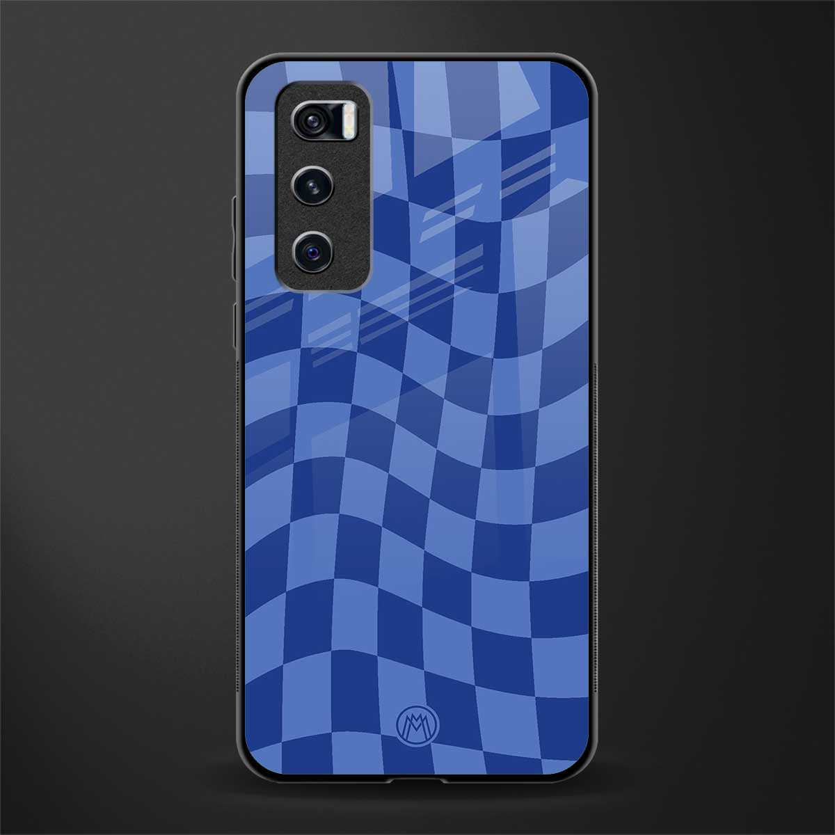 blue trippy check pattern glass case for vivo v20 se image