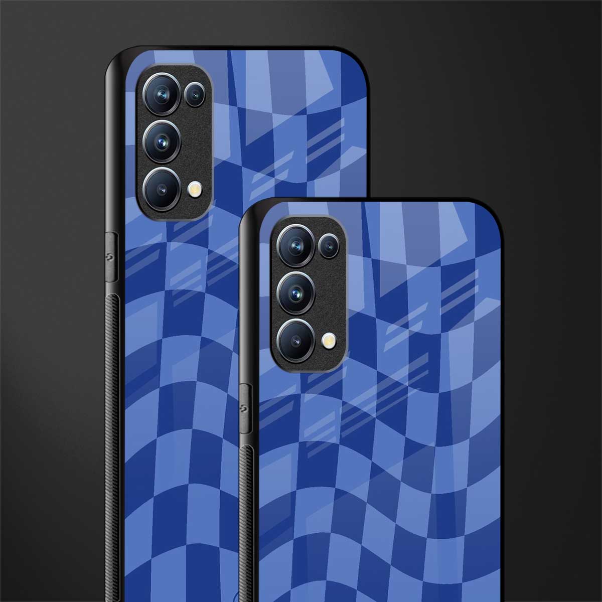 blue trippy check pattern glass case for oppo reno 5 pro image-2