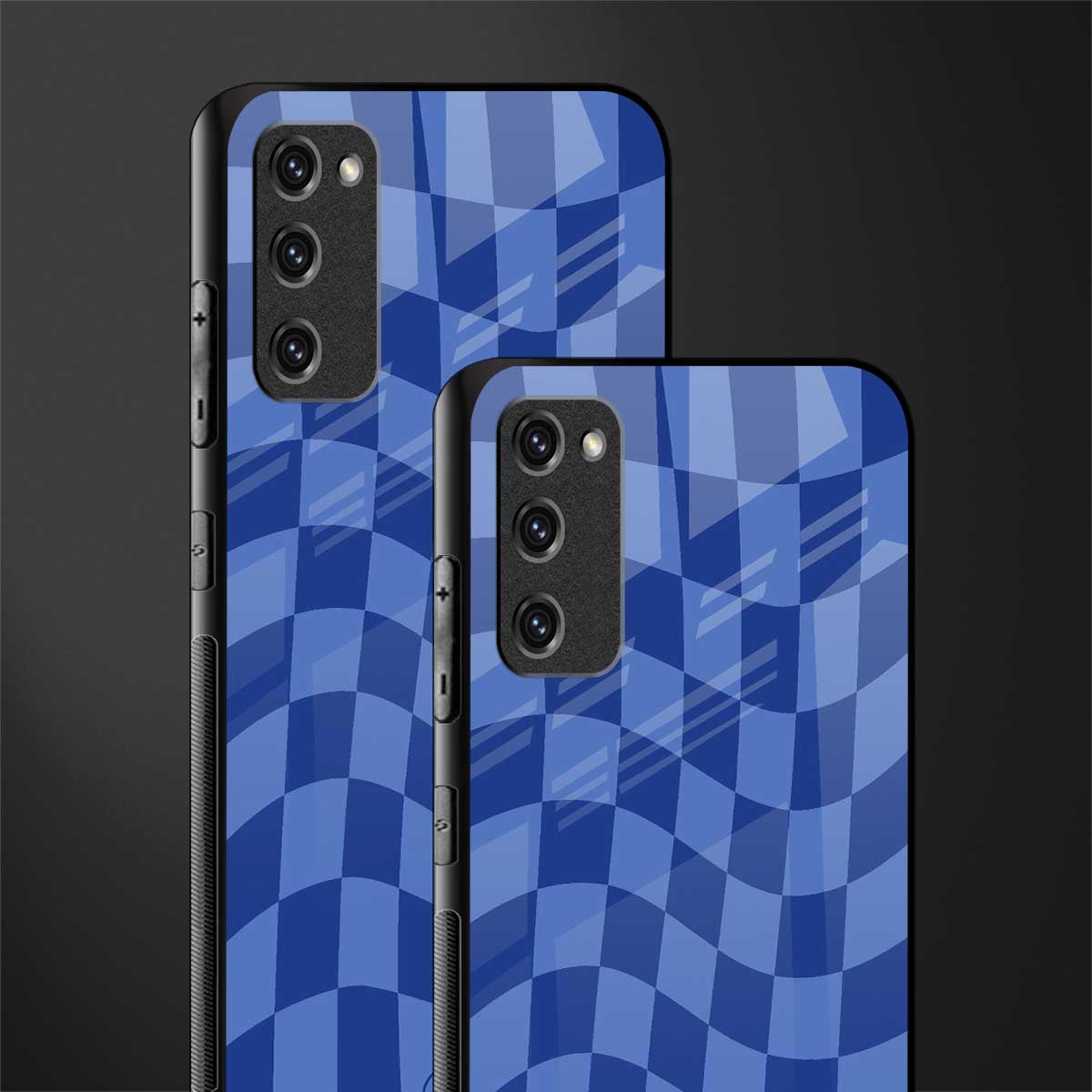 blue trippy check pattern glass case for samsung galaxy s20 fe image-2