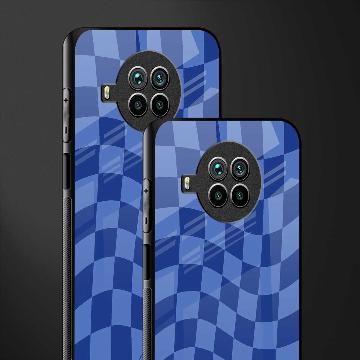 blue trippy check pattern glass case for mi 10i image-2