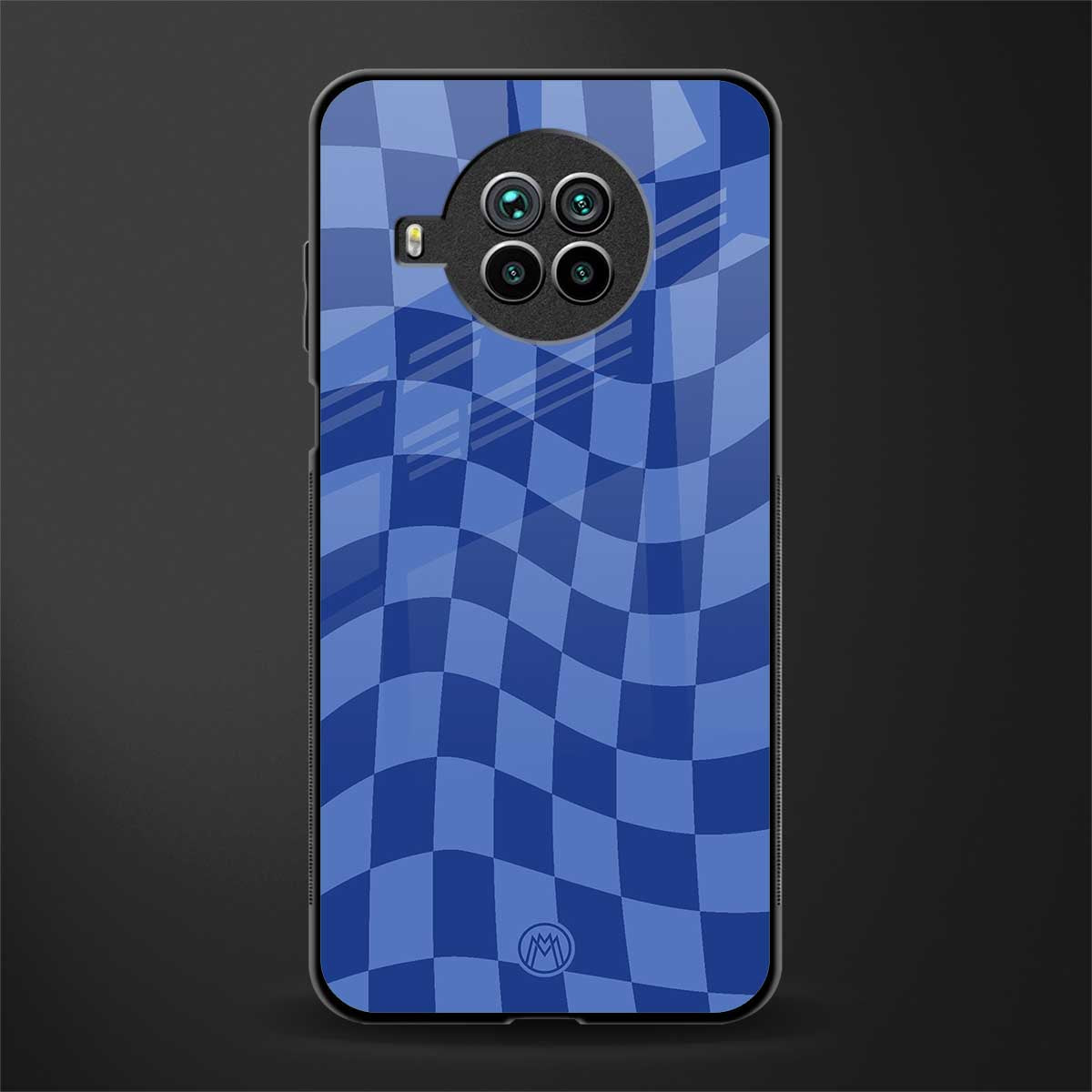 blue trippy check pattern glass case for mi 10i image