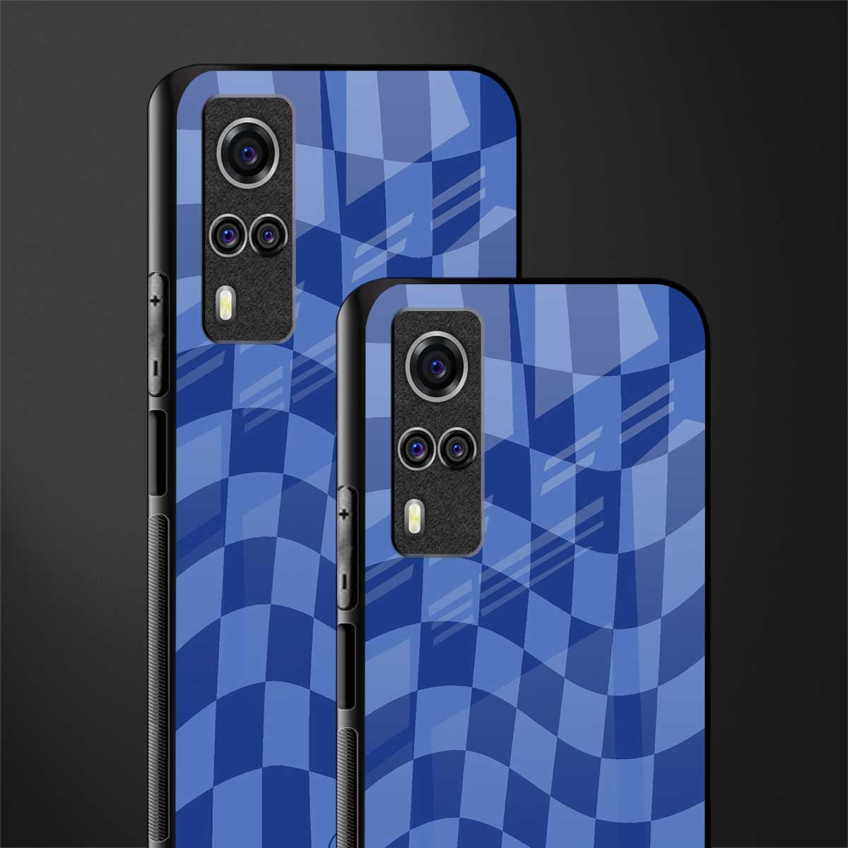 blue trippy check pattern glass case for vivo y53s image-2