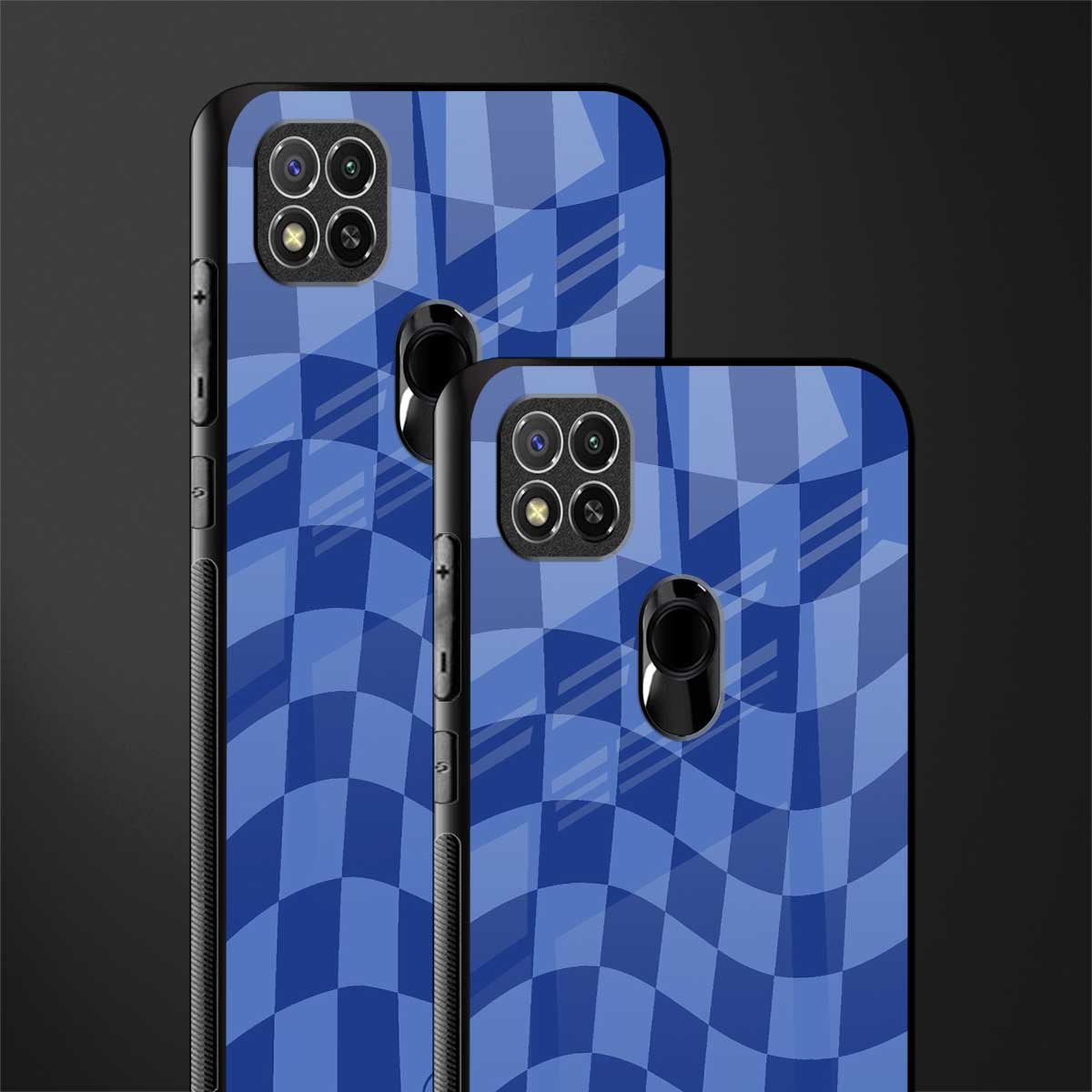 blue trippy check pattern glass case for redmi 9 image-2