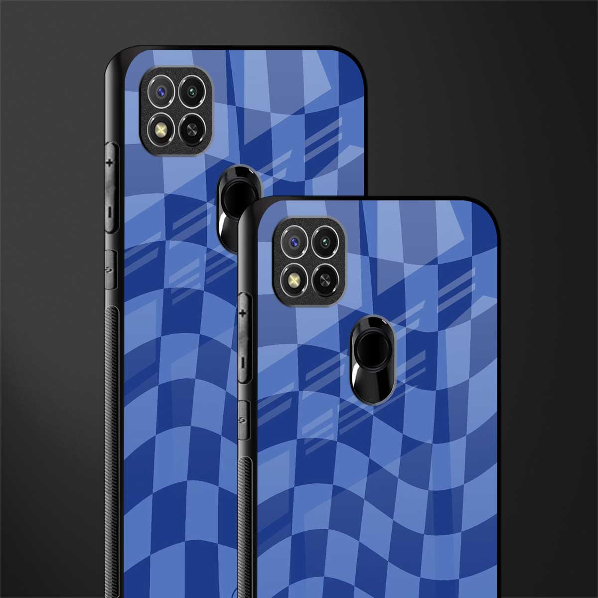 blue trippy check pattern glass case for redmi 9c image-2