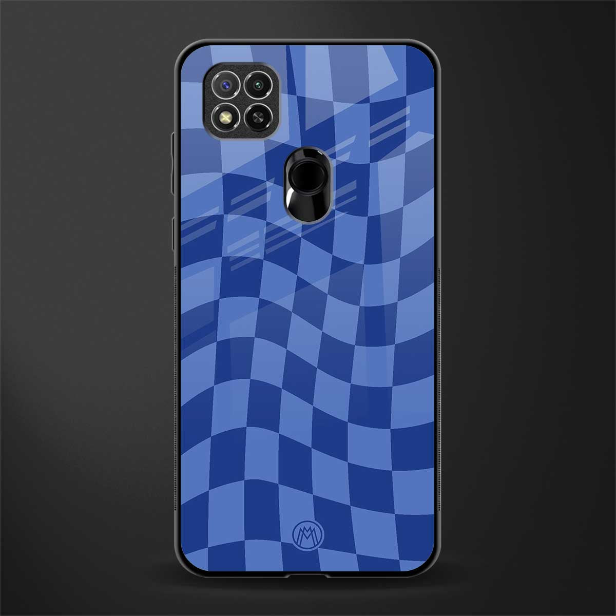 blue trippy check pattern glass case for redmi 9 image