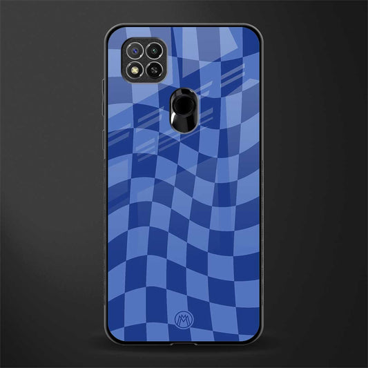blue trippy check pattern glass case for poco c31 image
