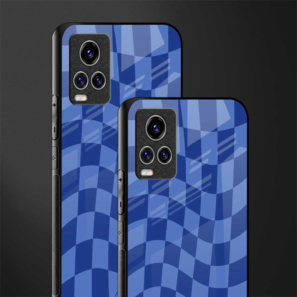 blue trippy check pattern glass case for vivo v20 pro image-2