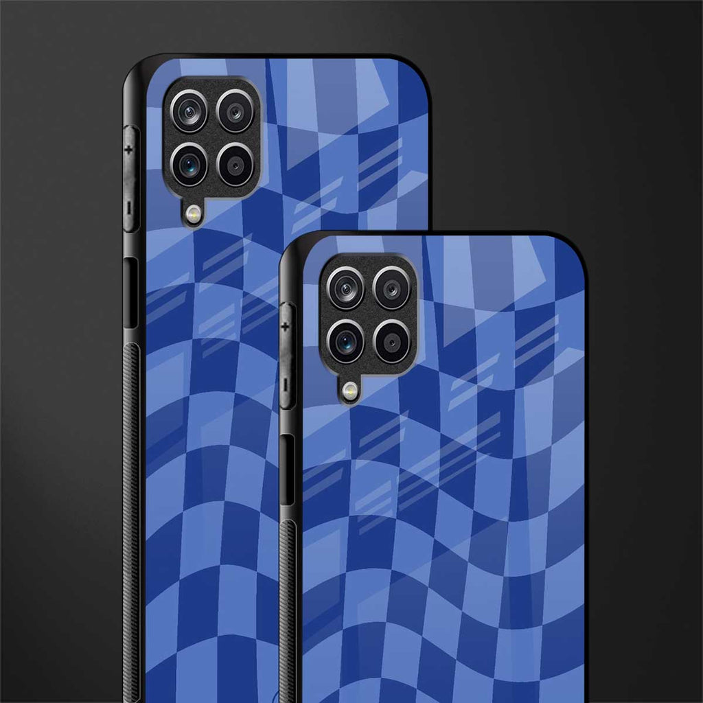 blue trippy check pattern glass case for samsung galaxy a12 image-2