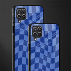 blue trippy check pattern glass case for samsung galaxy a12 image-2