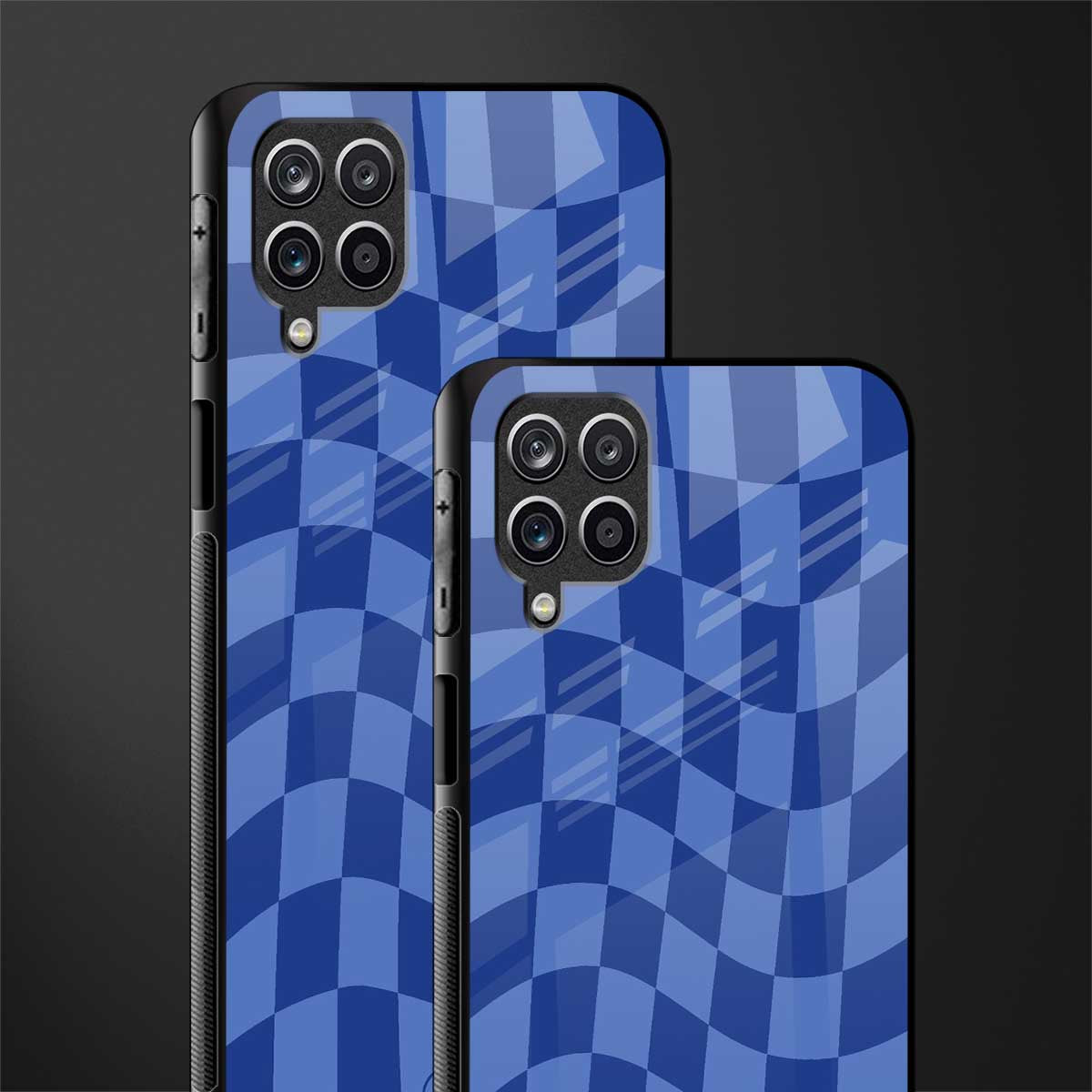blue trippy check pattern glass case for samsung galaxy a12 image-2