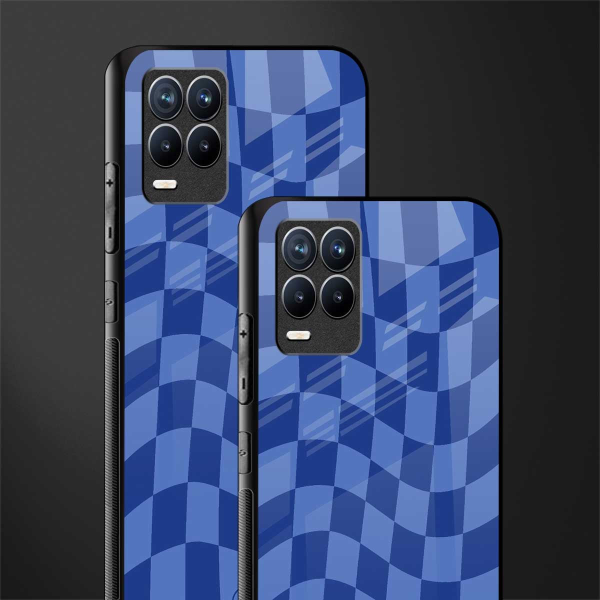 blue trippy check pattern glass case for realme 8 pro image-2