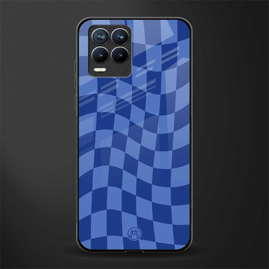 blue trippy check pattern glass case for realme 8 4g image