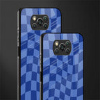 blue trippy check pattern glass case for poco x3 image-2