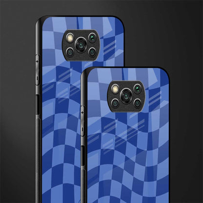 blue trippy check pattern glass case for poco x3 image-2