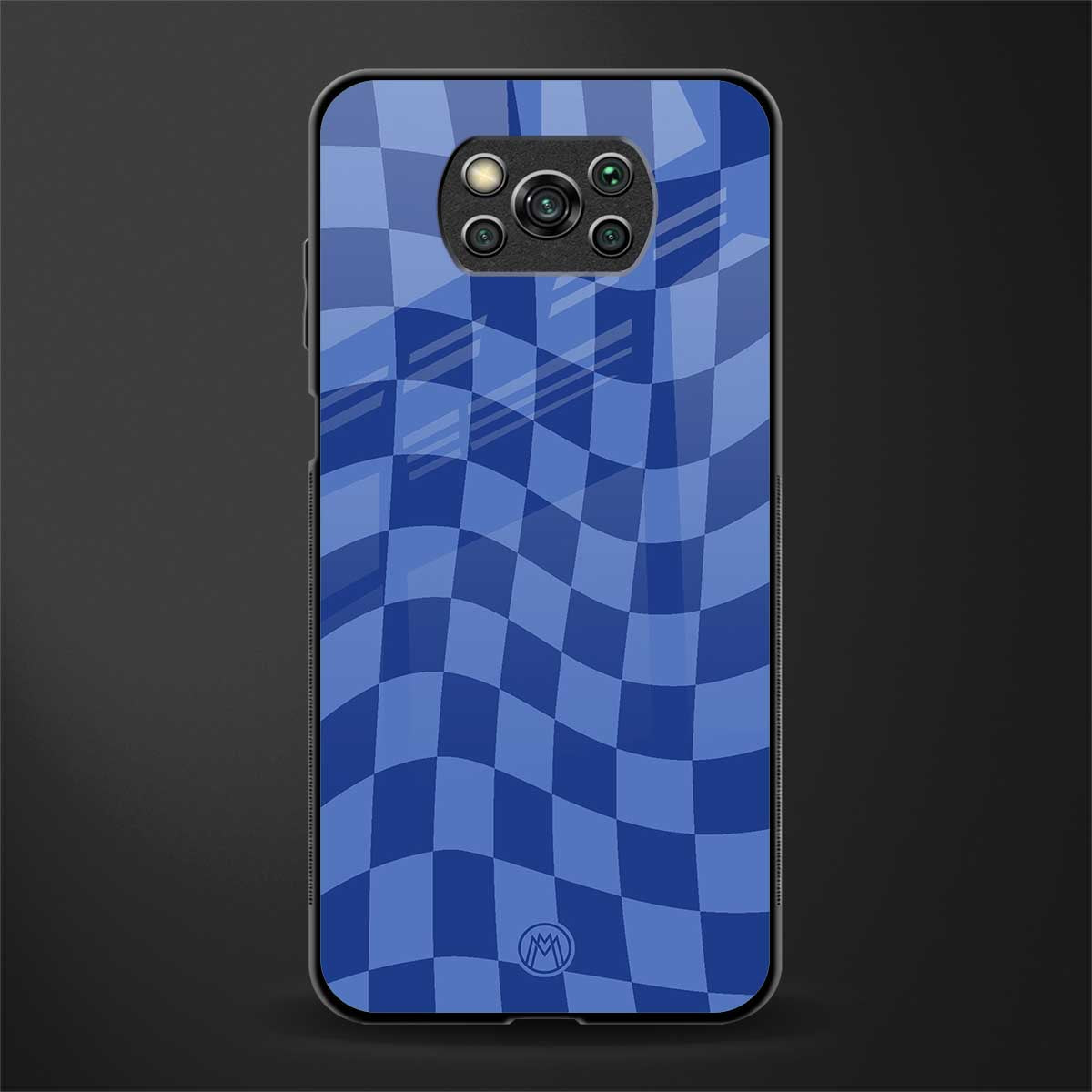blue trippy check pattern glass case for poco x3 pro image
