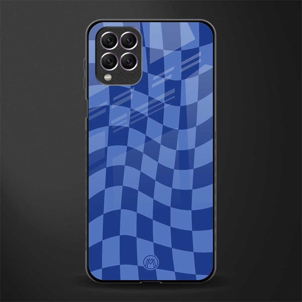 blue trippy check pattern glass case for samsung galaxy f62 image